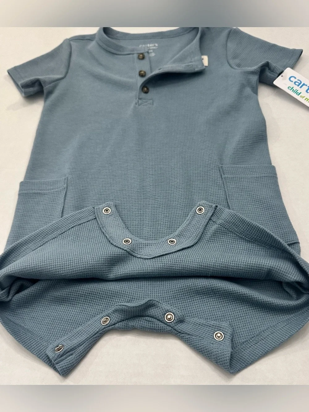 Carter's Child of Mine Baby Boy Solid Blue Romper, Size 24 Months